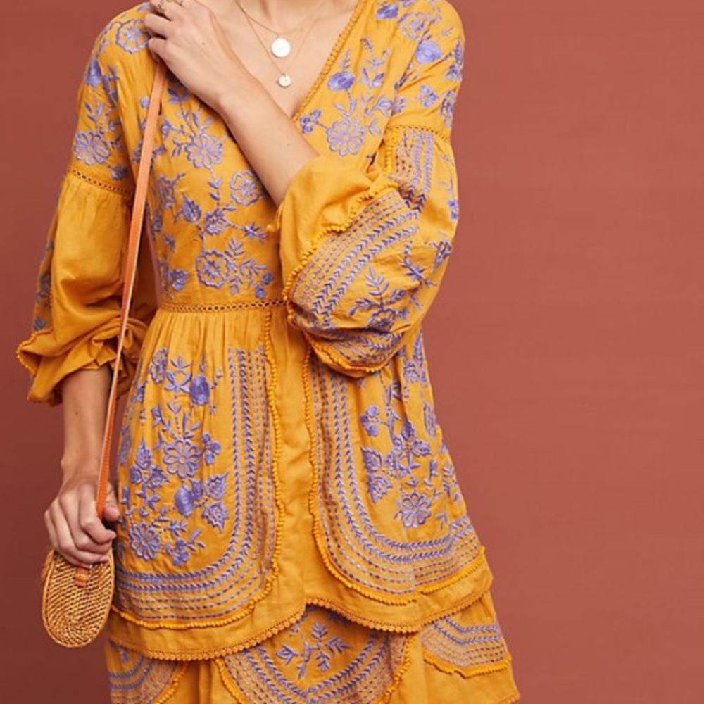 Anthropologie embroidered dress NWT med